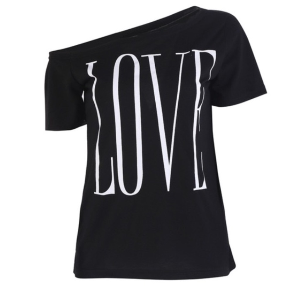 Sale🖤LoveOneOffShoulderGraphicTeeBlack&White🖤